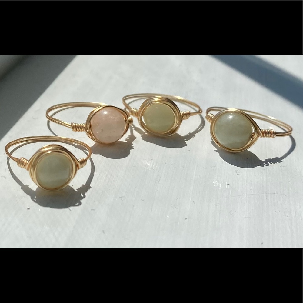 Wire wrapped glass bead rings - handmade statement